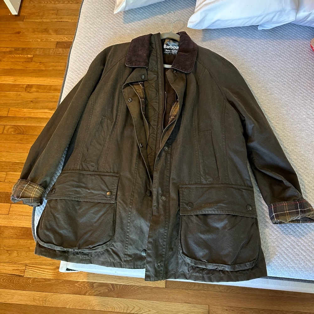 Barbour Dark Brown Utility Jacket with Plaid Accents